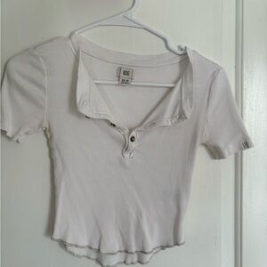 White Button Cropped T-Shirt